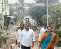 నాలాపై కల్వర్టు పనులను పరిశీలించిన కార్పొరేటర్ బన్నాల